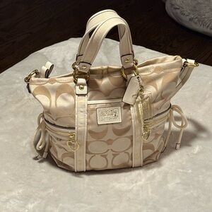 Coach Cream and Gold Shoulder Bag with Metallic Accents